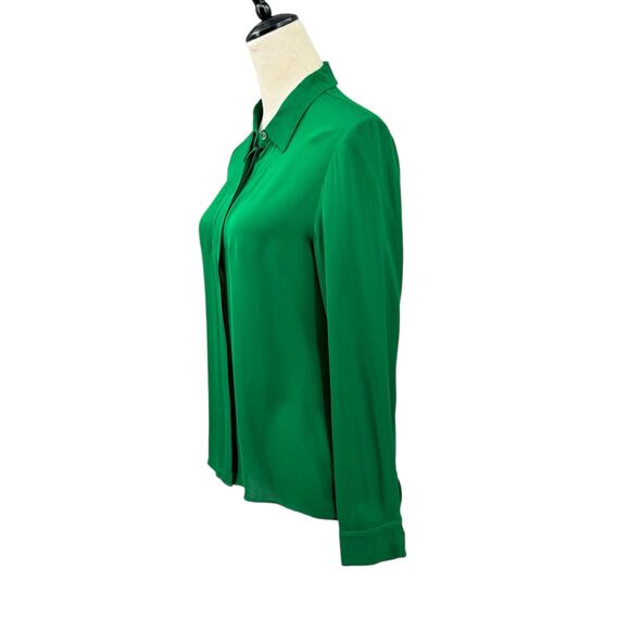 Alice + Olivia NWT Solid Kelly Green Long Sleeve Button Up Classy Blouse $265 - Picture 2 of 10